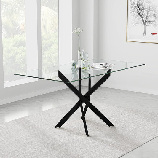 6 Seater Glass Dining Table with Solid Metal Legs