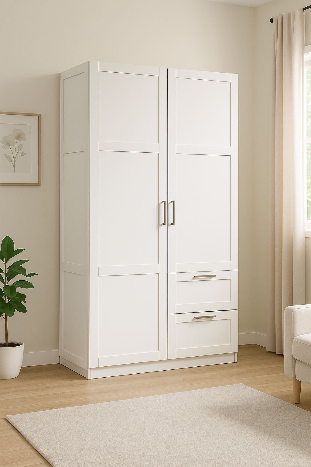 2 Door Wardrobe with Drawers, White