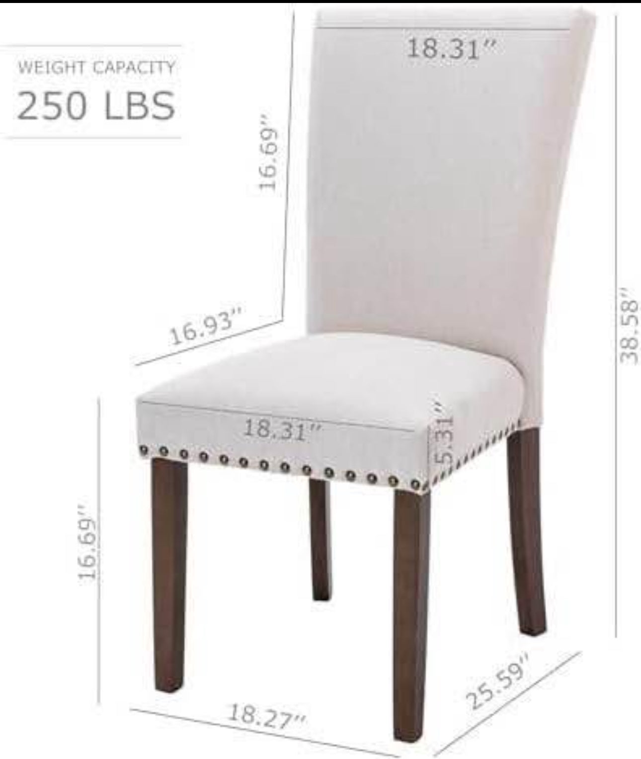 Upholstered Dining Chairs Set of 2, Fabric with Nailhead Trim