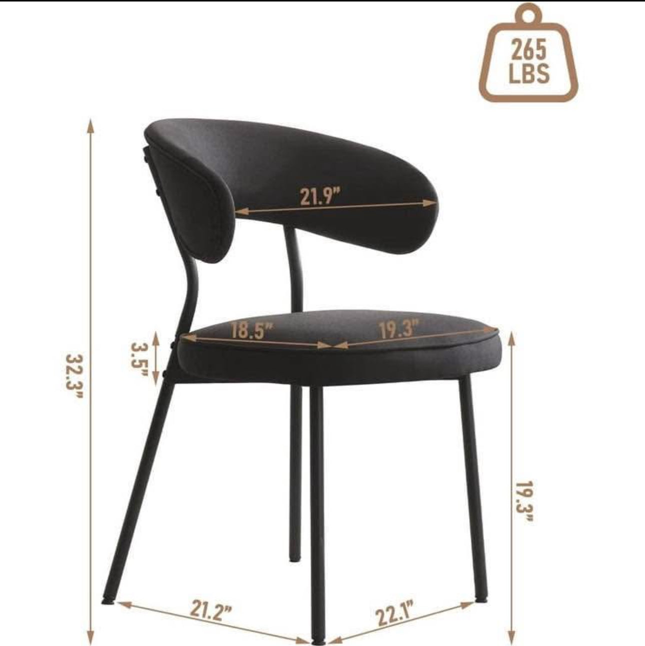 Black Fabric Accent Chair with Metal Legs - New Assembled