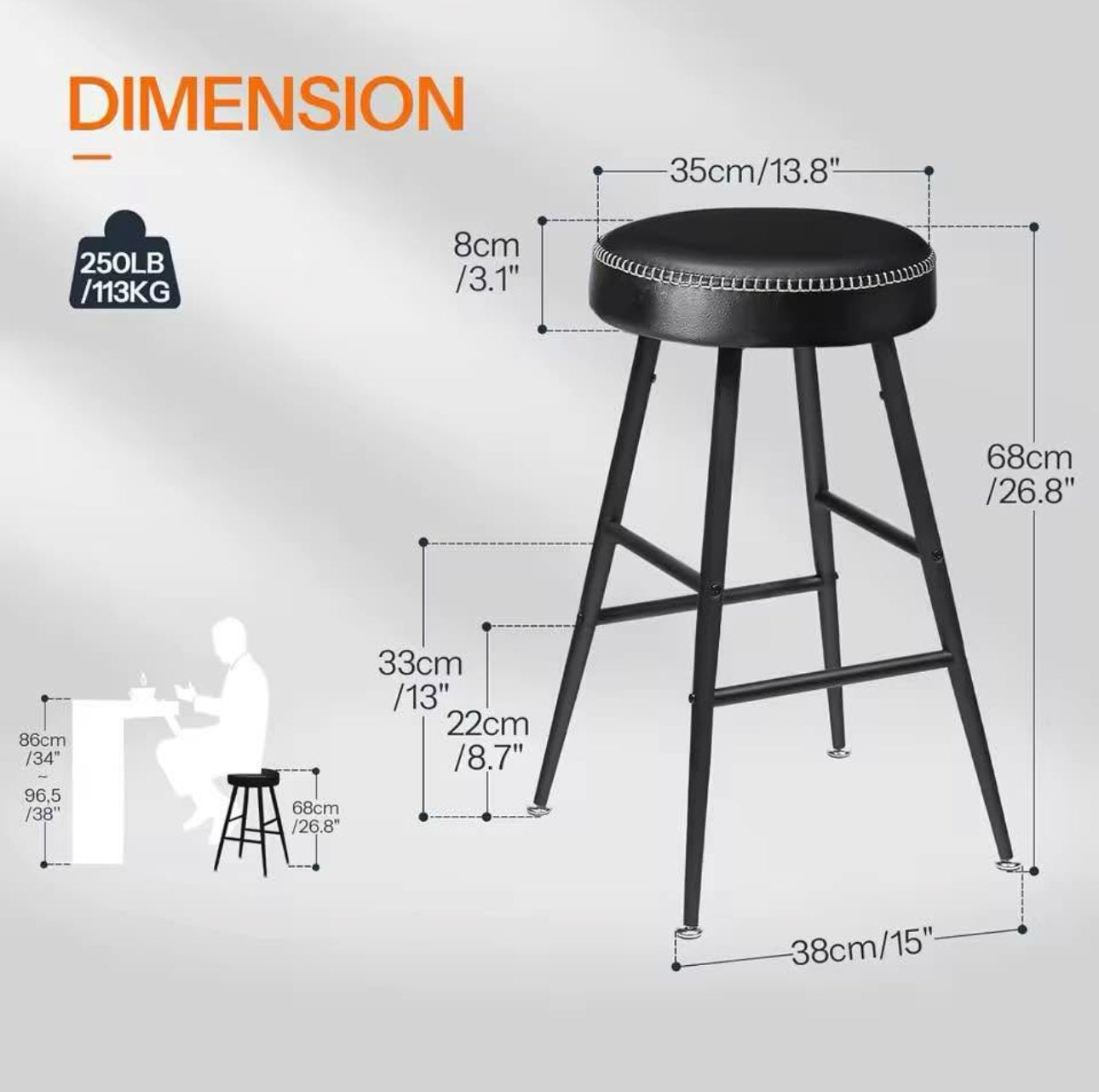 27” High Black Bar Stool