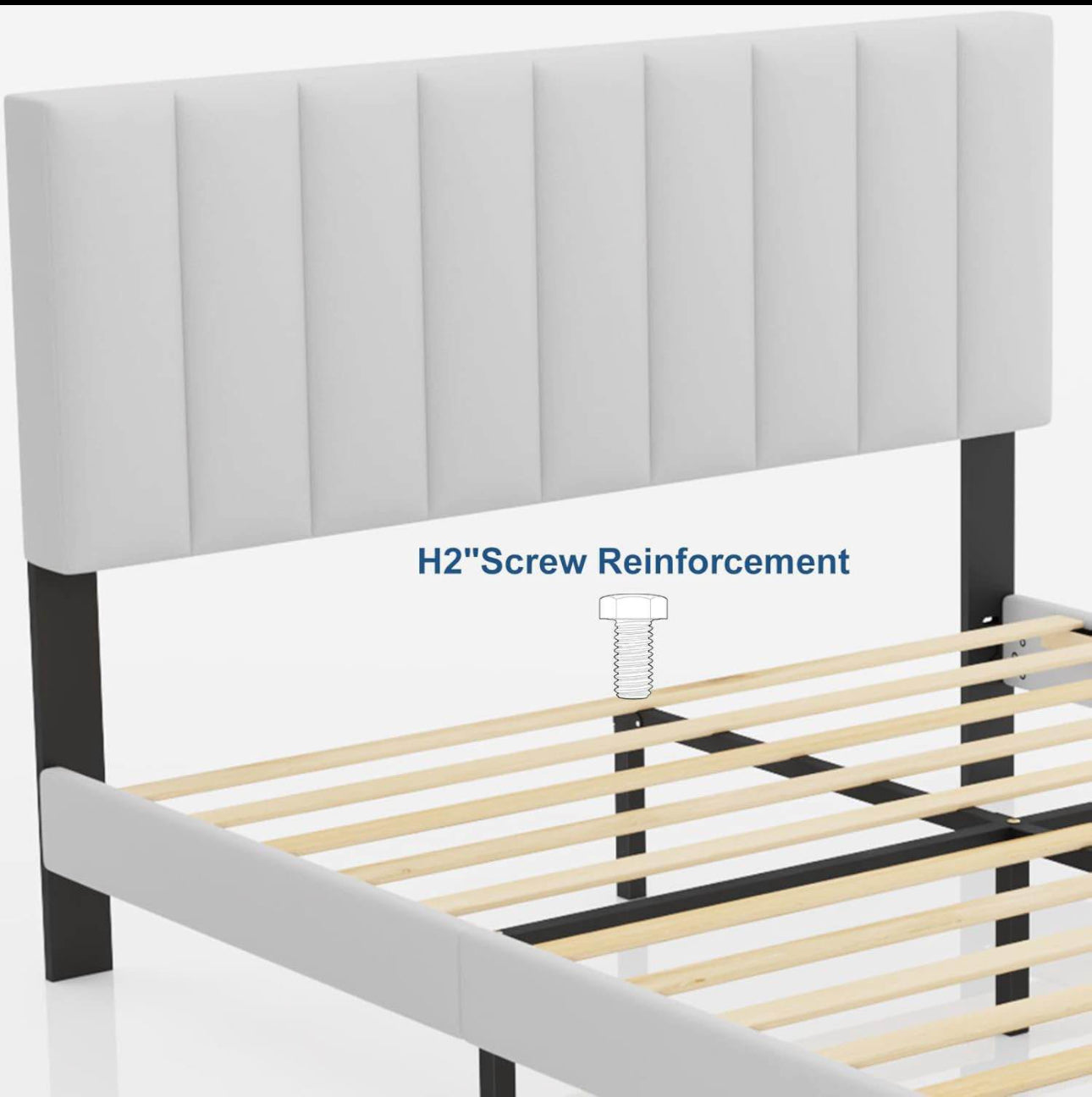 Queen Off-White Fabric Upholstered Platform Bed