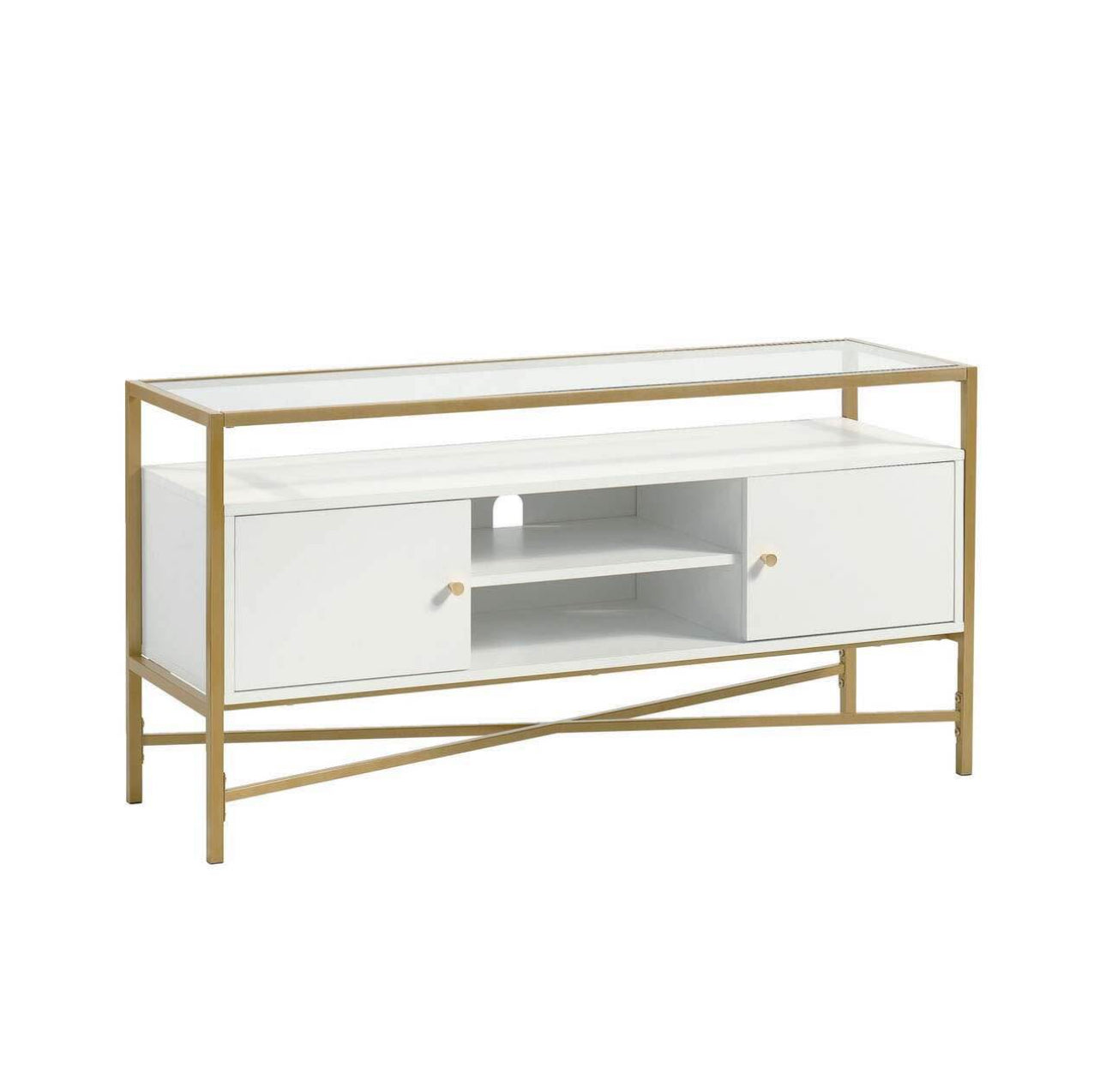 TV Stand with Tempered Glass and Storage