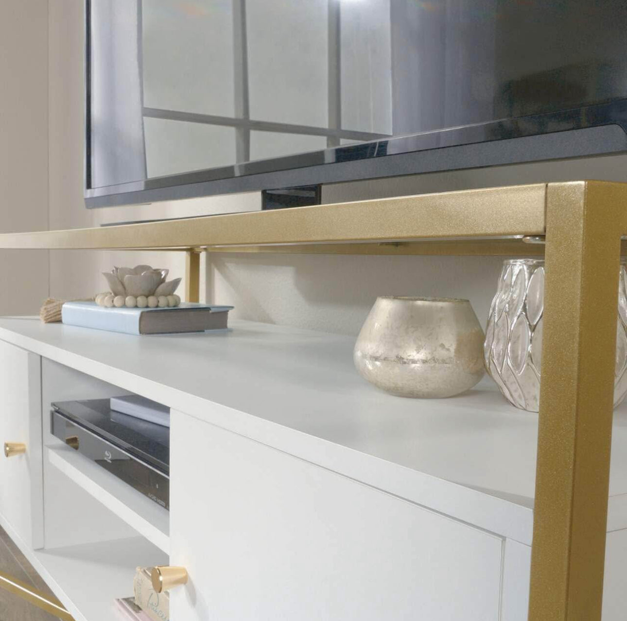 TV Stand with Tempered Glass and Storage