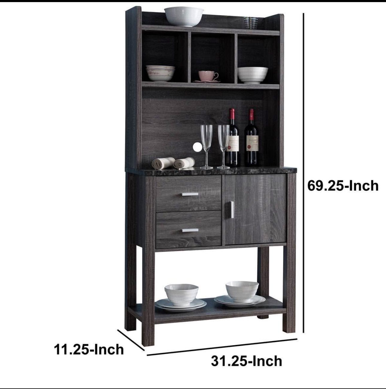 Multi Storage Wooden Baker’s Rack/ Storage Cabinet, Grey