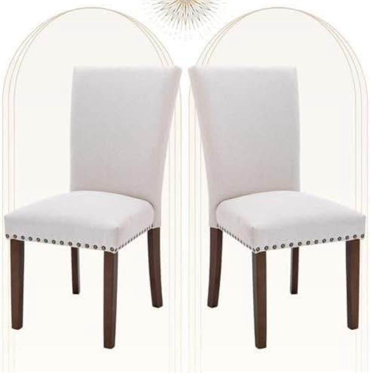 Upholstered Dining Chairs Set of 2, Fabric with Nailhead Trim