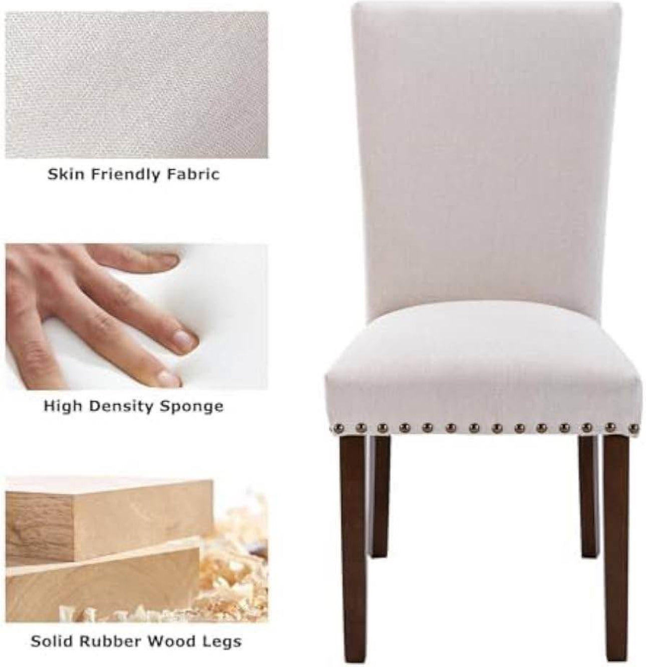 Upholstered Dining Chairs Set of 2, Fabric with Nailhead Trim