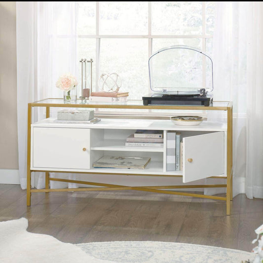 TV Stand with Tempered Glass and Storage