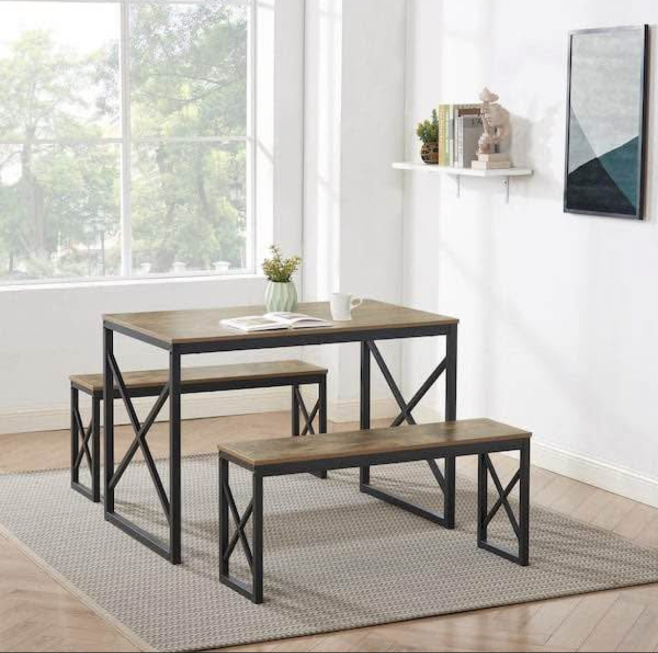 Dining Table Set with 2 Benches