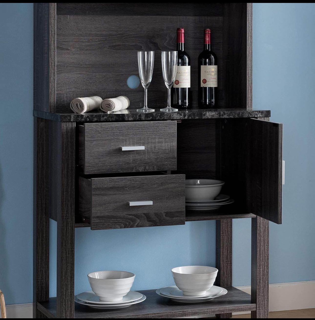 Multi Storage Wooden Baker’s Rack/ Storage Cabinet, Grey