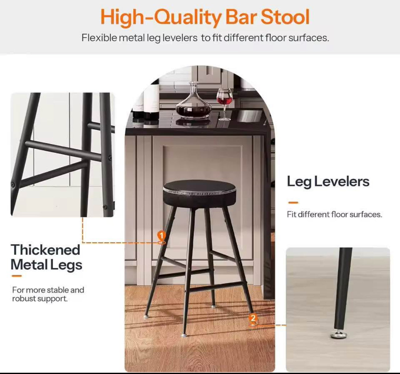 27” High Black Bar Stool