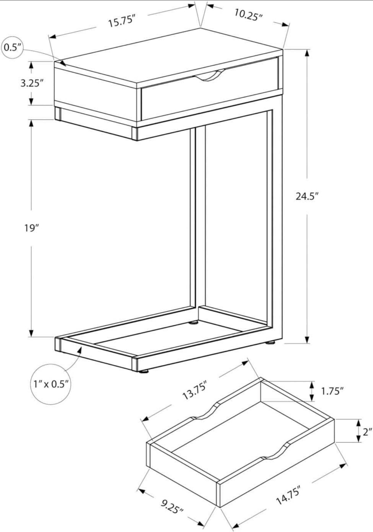 End Table with Drawer Rustic Brown
