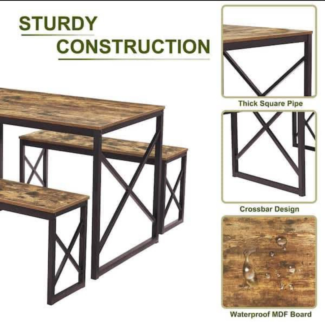 Dining Table Set with 2 Benches