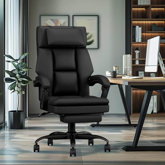 Black Ergonomic Office Chair with Footrest - New Assembled