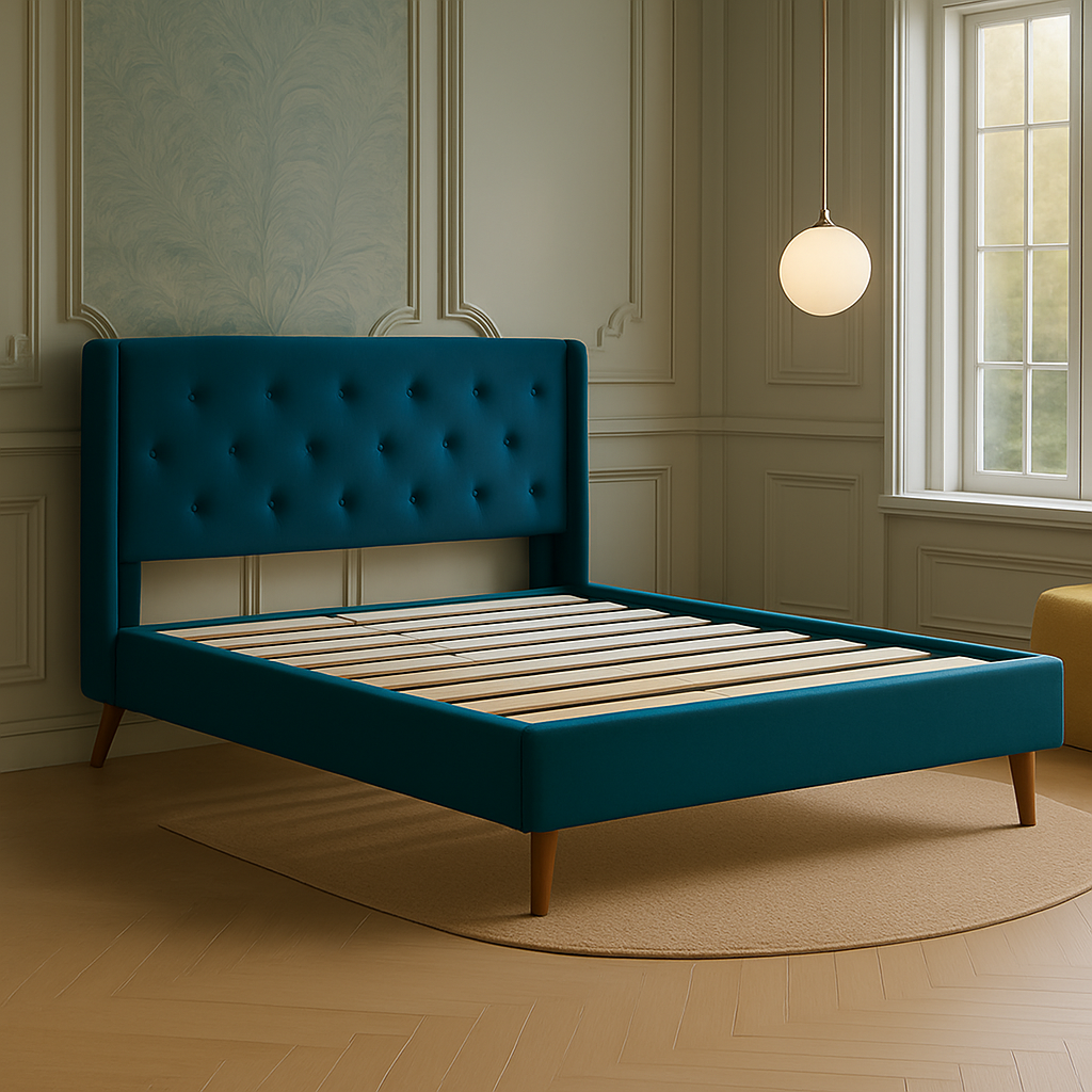 Velvet Wingback Upholstered Platform Bed