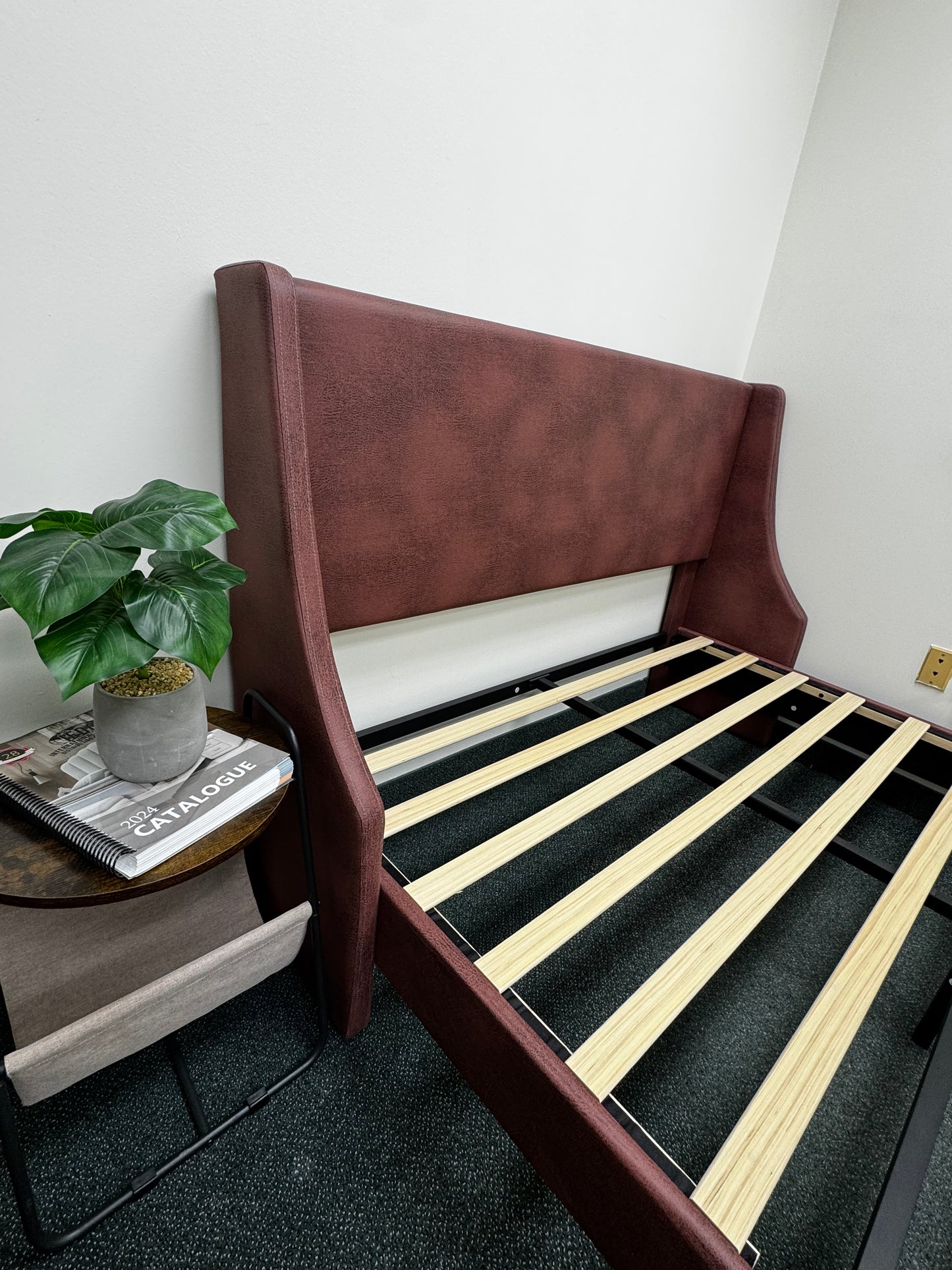 Chestnut Wingback Upholstered Platform Bed