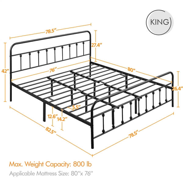 Farmhouse Style Metal Platform Bed Frame, No Box Spring Required