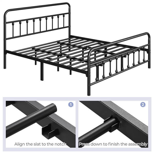 Farmhouse Style Metal Platform Bed Frame, No Box Spring Required