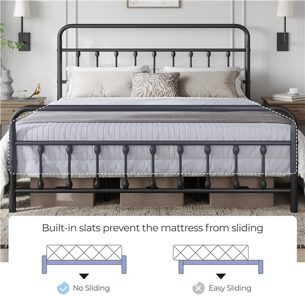 Farmhouse Style Metal Platform Bed Frame, No Box Spring Required