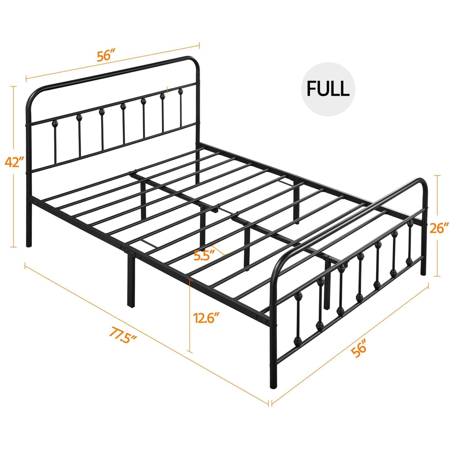 Farmhouse Style Metal Platform Bed Frame, No Box Spring Required